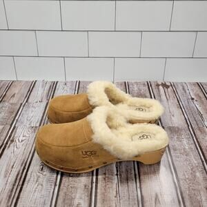 UGG Australia Sherpa Mule Slip On Sandals Wooden Sole Women's 8–8.5 (10" Length)